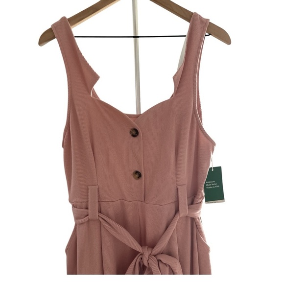 HALARA‎ Ribbed Asymmetric Neck Sleeveless Button Belted Wide Leg Casual Jumpsuit - Picture 6 of 13